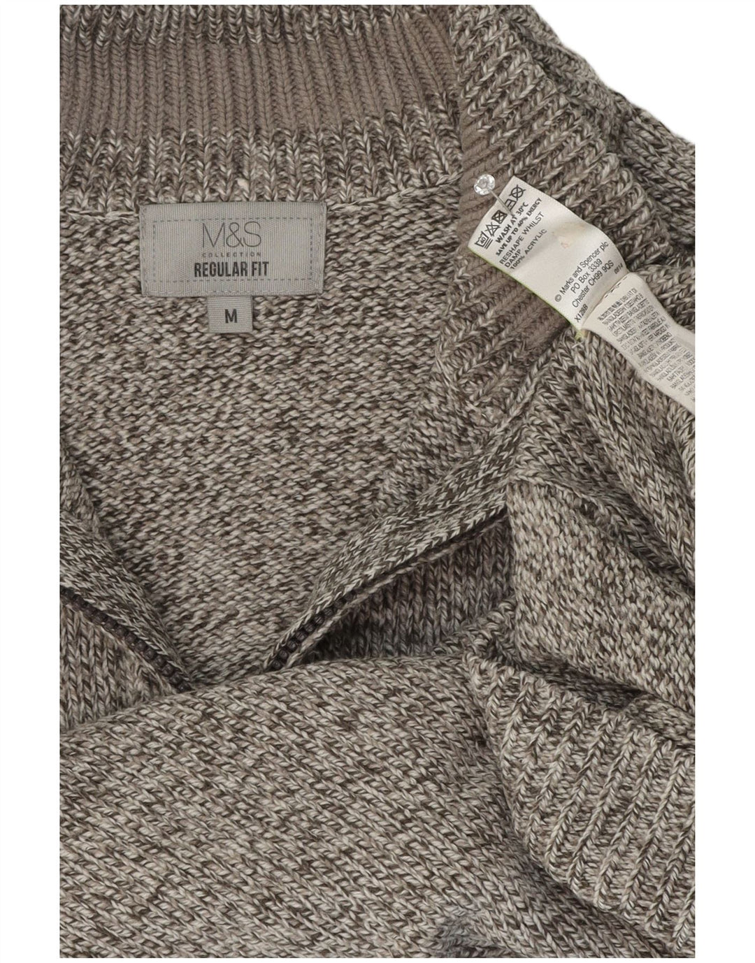 Marks & Spencer Mens Zip Neck Jumper Sweater Medium Grey Flecked