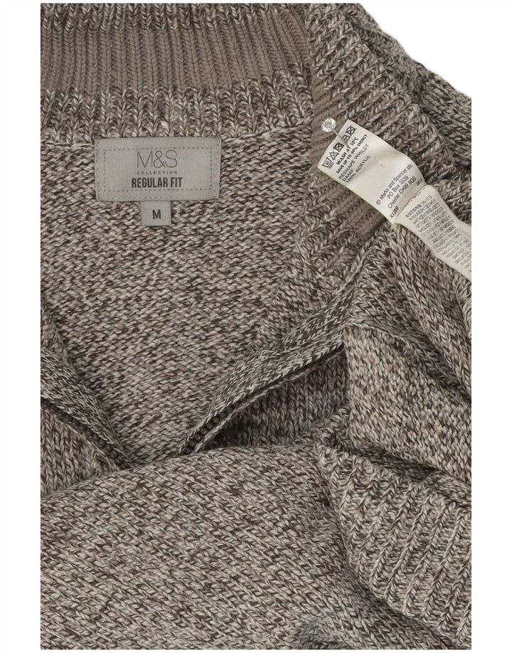 Marks & Spencer Mens Zip Neck Jumper Sweater Medium Grey Flecked