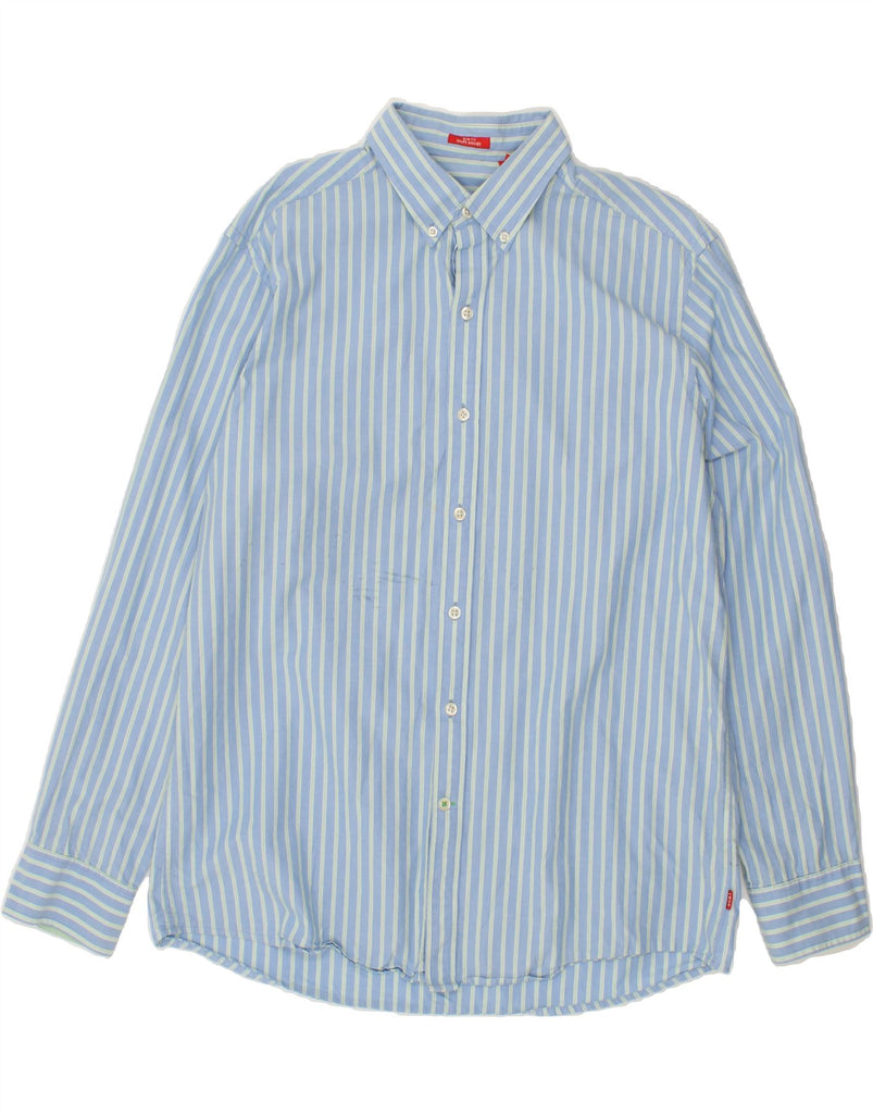 IZOD Mens Grant Fit Slim Fit Shirt Large Blue Striped Cotton Vintage Izod and Second-Hand Izod from Messina Hembry 