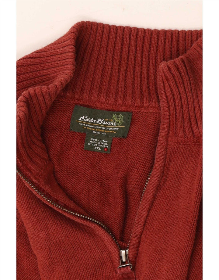 Eddie Bauer Mens Zip Neck Jumper Sweater 2XL Maroon Cotton