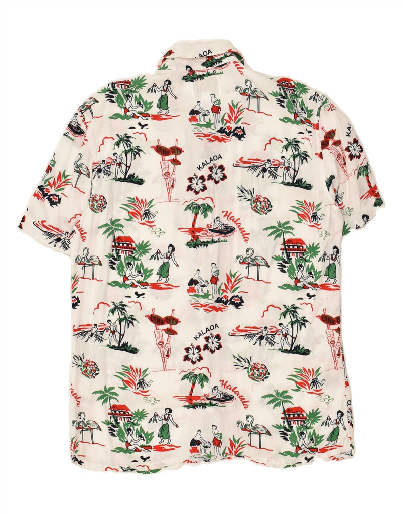 PULL & BEAR Mens Graphic Short Sleeve Shirt Small White Viscose Hawaiian | Vintage Pull & Bear | Thrift | Second-Hand Pull & Bear | Used Clothing | Messina Hembry 