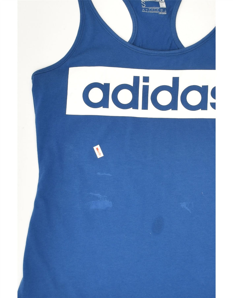 ADIDAS Womens Climalite Graphic Vest Top UK 8/10 Small Blue Cotton | Vintage Adidas | Thrift | Second-Hand Adidas | Used Clothing | Messina Hembry 