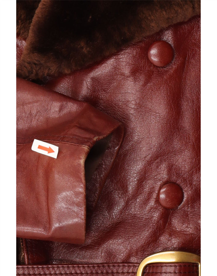 Vintage Mens Shearling Leather Coat UK 38 Medium Brown Leather