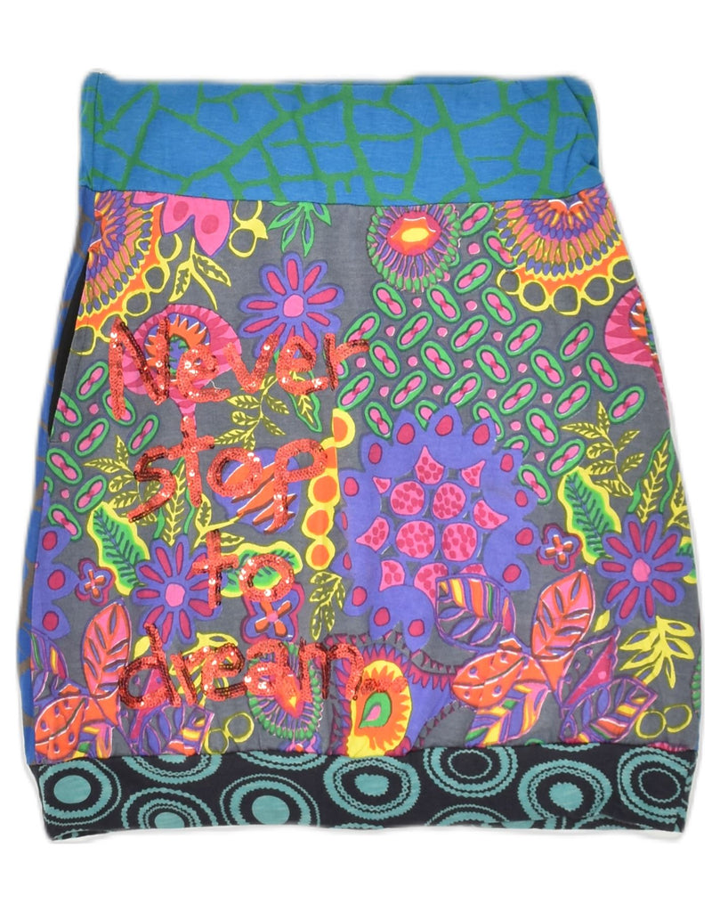 DESIGUAL Womens Graphic Bubble Skirt Small W26 Multicoloured Floral Cotton | Vintage Desigual | Thrift | Second-Hand Desigual | Used Clothing | Messina Hembry 