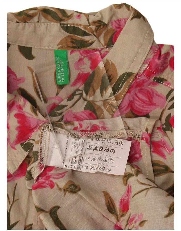 Benetton Womens Shirt UK 14 Medium Beige Floral Cotton