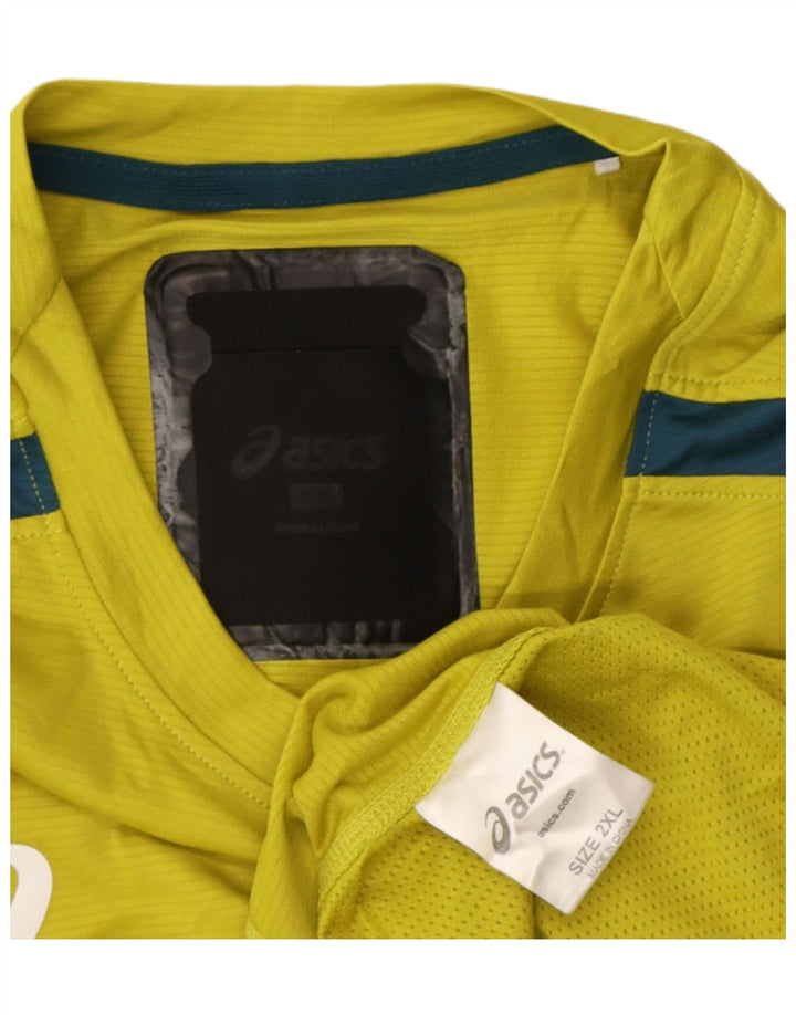 Asics Mens Graphic T-Shirt Top 2XL Yellow Colourblock Polyester