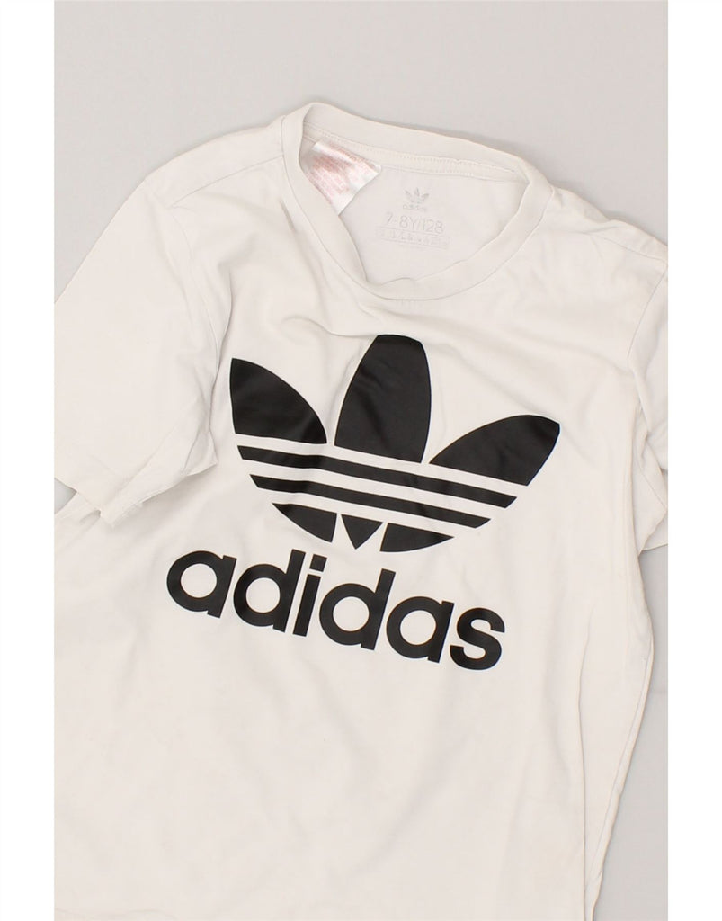 ADIDAS Boys Graphic T-Shirt Top 7-8 Years White Cotton | Vintage Adidas | Thrift | Second-Hand Adidas | Used Clothing | Messina Hembry 