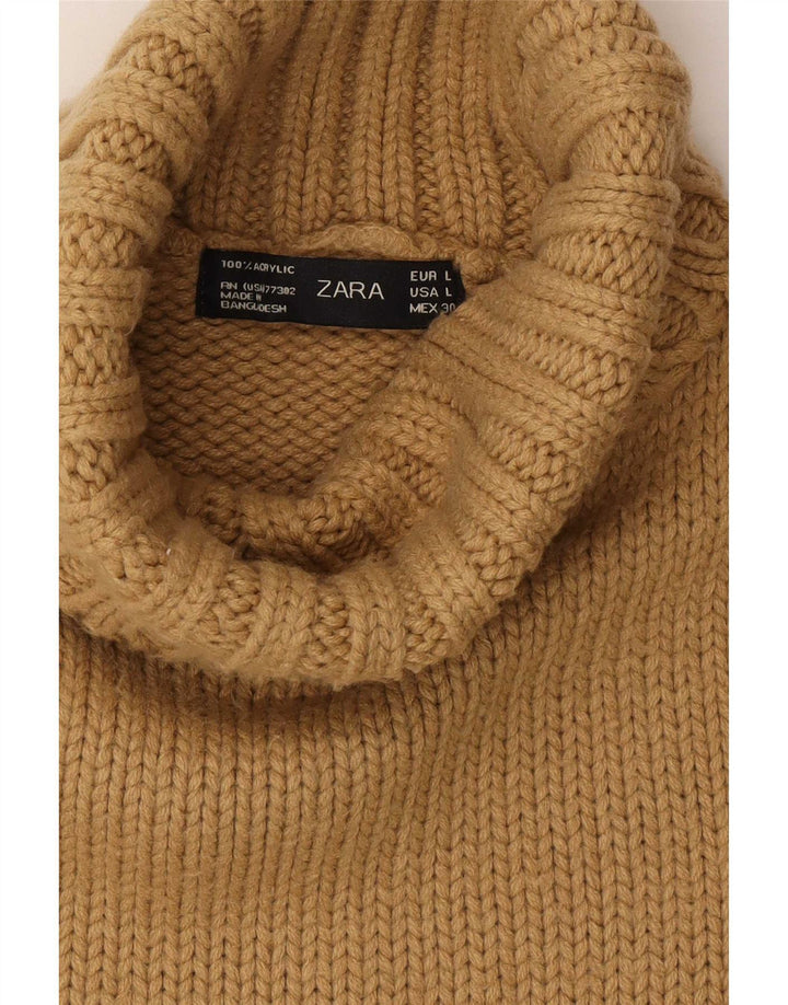 Zara Womens Roll Neck Jumper Sweater UK 14 Large Brown Acrylic