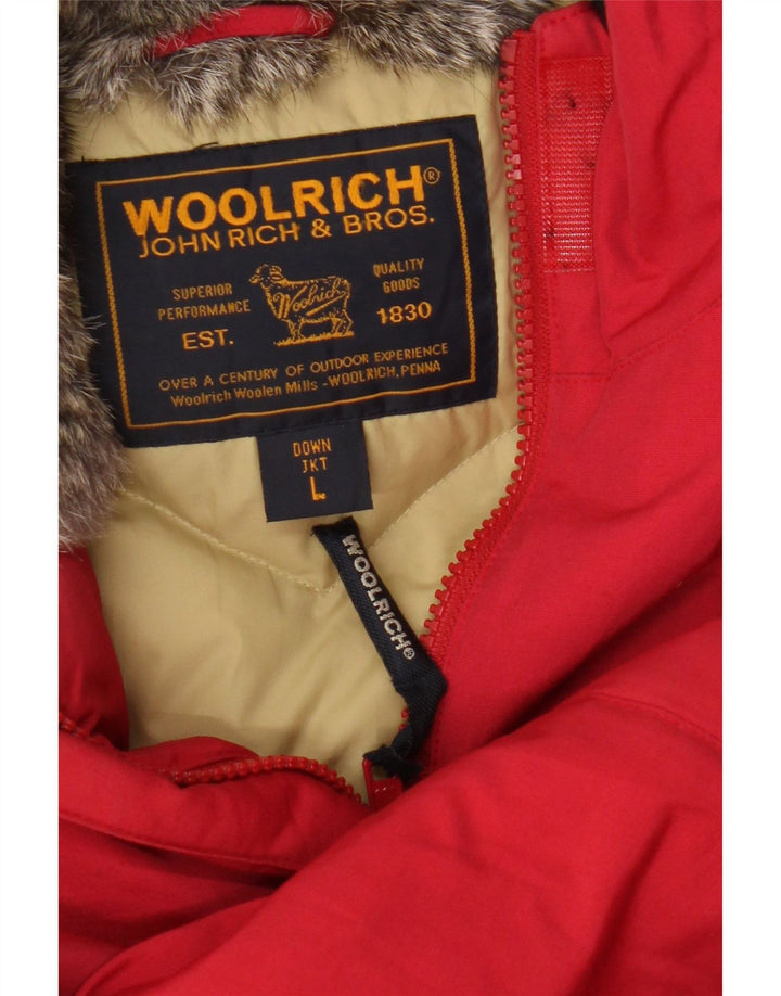 Woolrich Womens Hooded Padded Jacket UK 16 Large Red Cotton