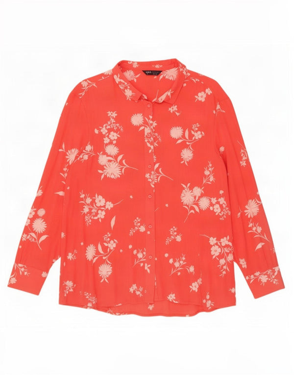 Marks & Spencer Womens Oversized Shirt UK 18 XL Orange Floral Viscose