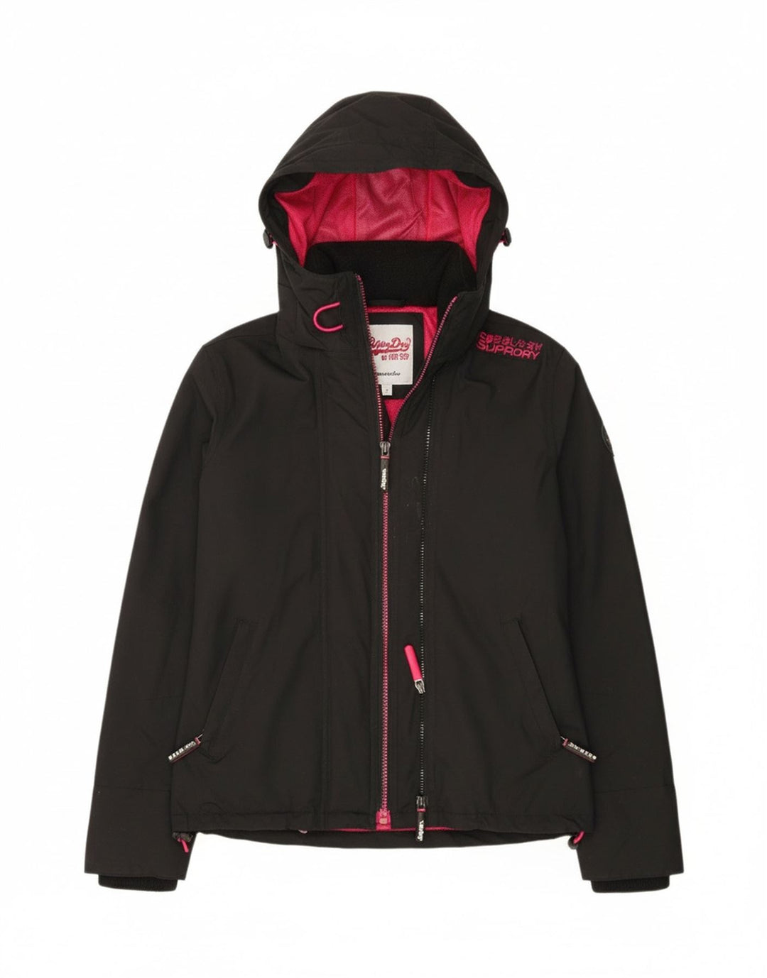 Superdry Womens Windcheater Hooded Rain Jacket UK 10 Small Black Nylon