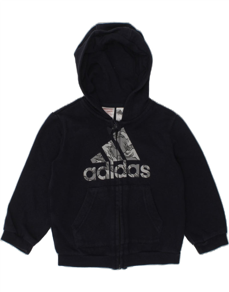 ADIDAS Baby Boys Graphic Zip Hoodie Sweater 9-12 Months Navy Blue Cotton | Vintage Adidas | Thrift | Second-Hand Adidas | Used Clothing | Messina Hembry 