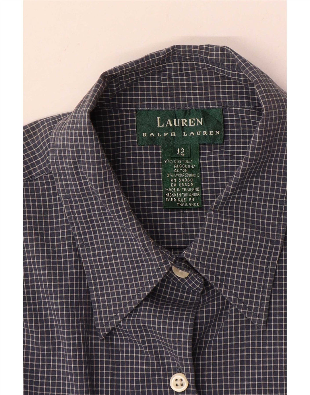 Ralph Lauren Womens Shirt US 12 Large Navy Blue Check Cotton