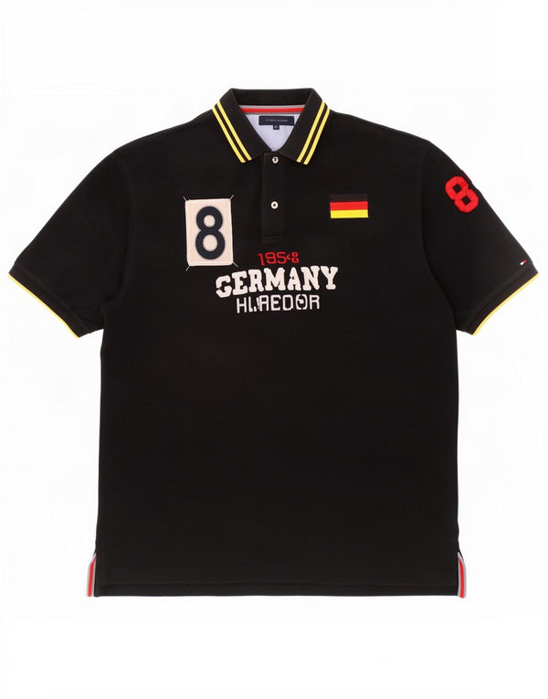 Tommy Hilfiger Mens Graphic Polo Shirt 2XL Black Striped Cotton