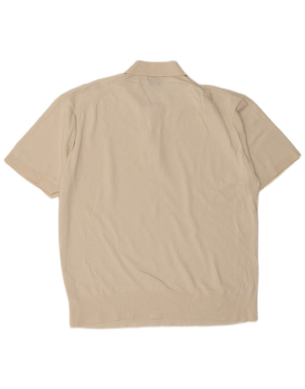 Massimo Dutti Mens Short Sleeve Polo Neck Jumper Sweater Large White Cotton