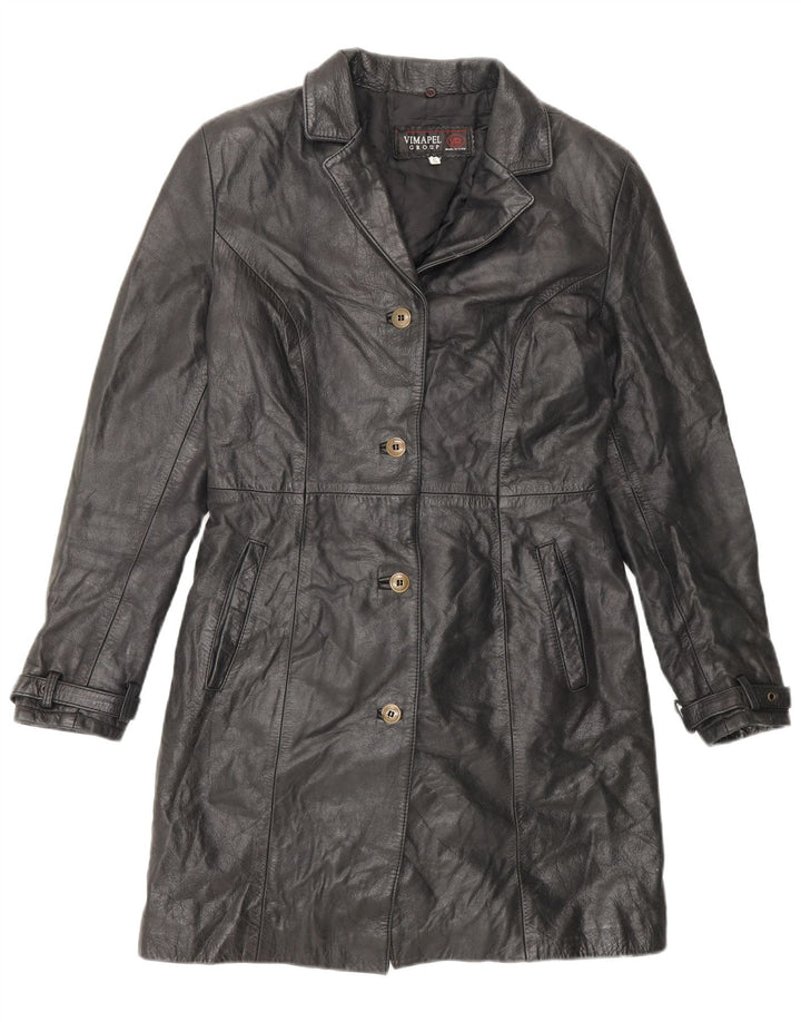 Vimapel Womens Leather Coat UK 10 Small Black Classic