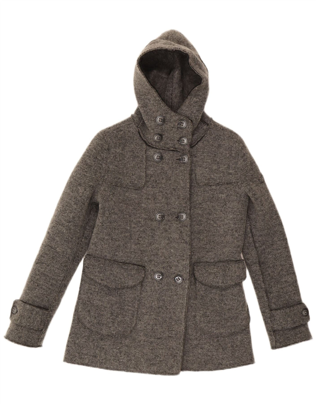 Gas Womens Hooded Pea Coat UK 14 Medium Grey Wool