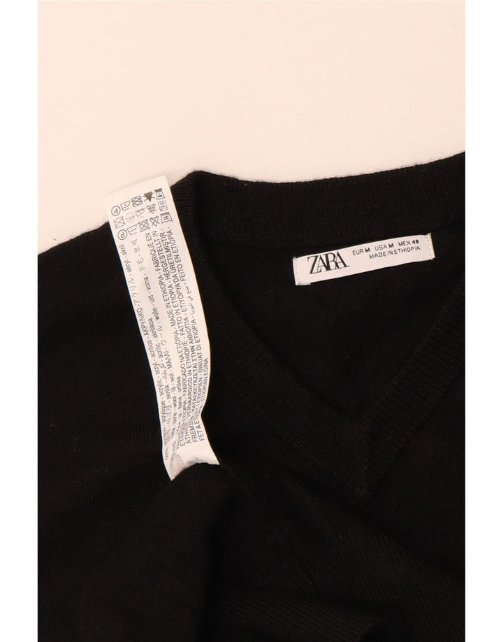 ZARA Mens V-Neck Jumper Sweater Medium Black Acrylic