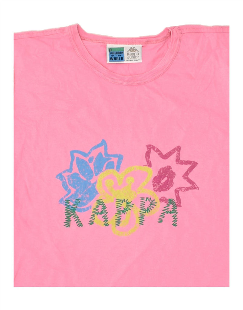 KAPPA Girls Graphic T-Shirt Top 13-14 Years Pink Floral Cotton | Vintage Kappa | Thrift | Second-Hand Kappa | Used Clothing | Messina Hembry 