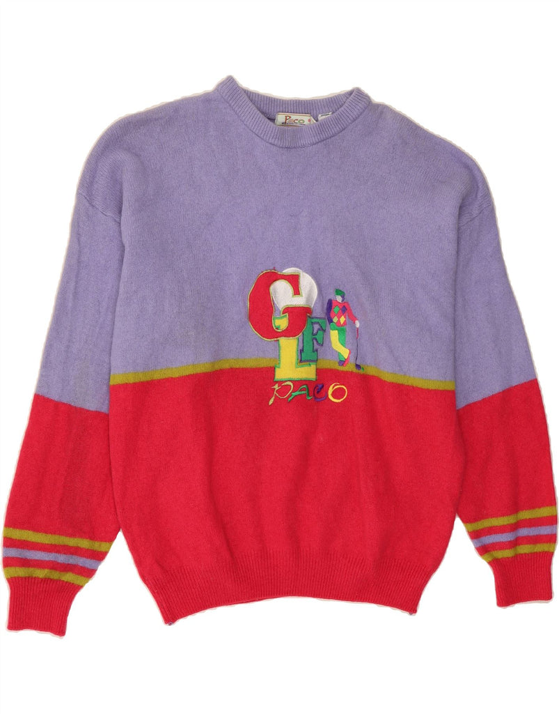 PACO Womens Boat Neck Jumper Sweater UK 12 Medium Purple Colourblock Vintage Paco and Second-Hand Paco from Messina Hembry 