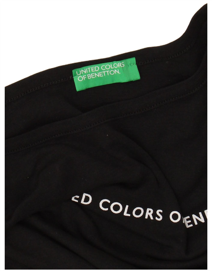 BENETTON Womens Graphic Top 3/4 Sleeve UK 8 Small Black