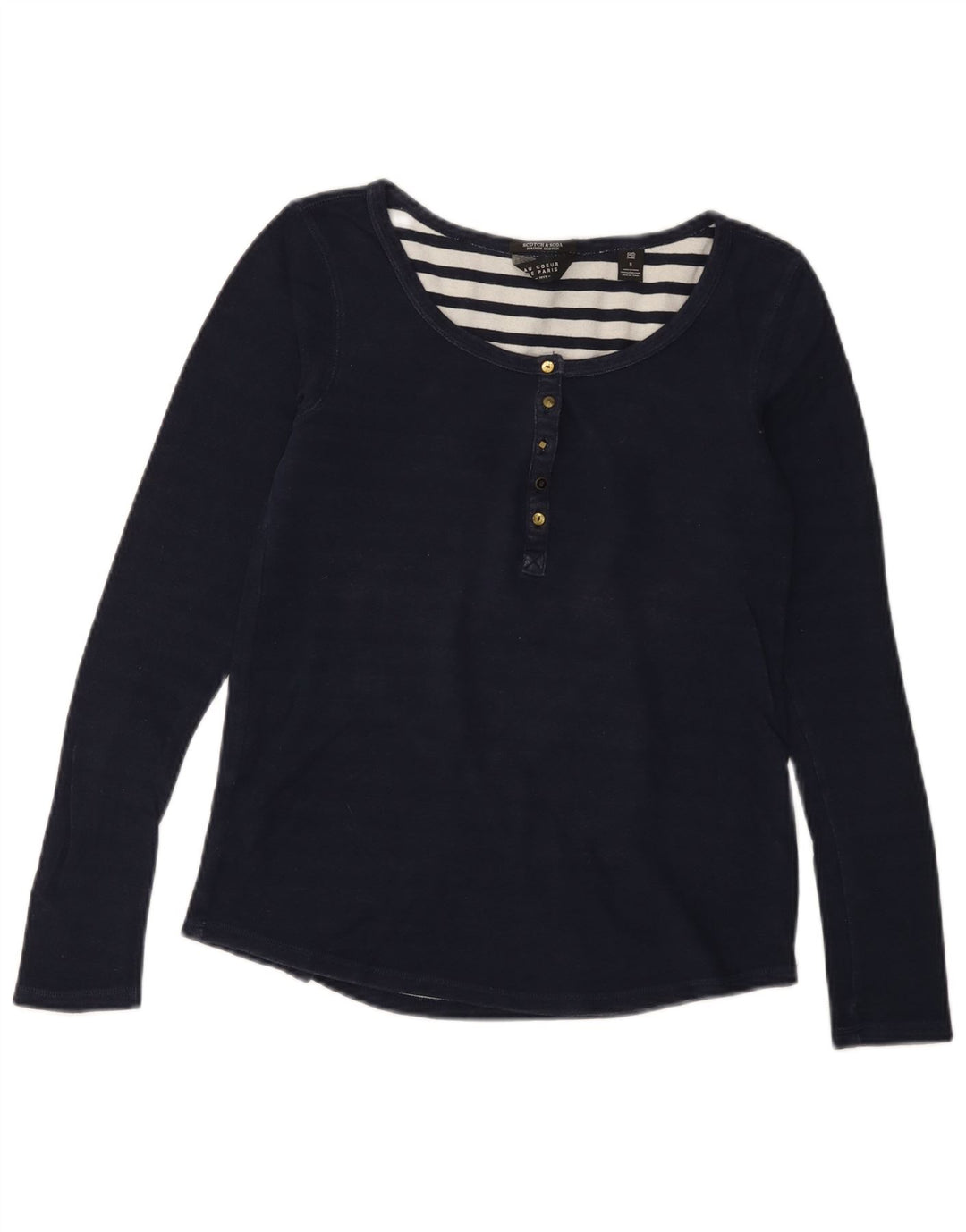 SCOTCH & SODA Womens Top Long Sleeve UK 10 Small Navy Blue Cotton