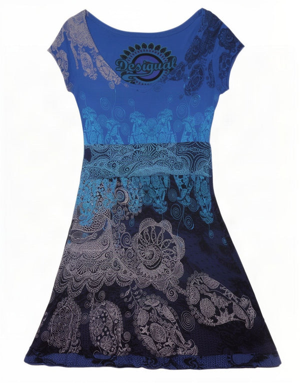 Desigual Womens Graphic A-Line Dress UK 10 Small Blue Paisley Viscose
