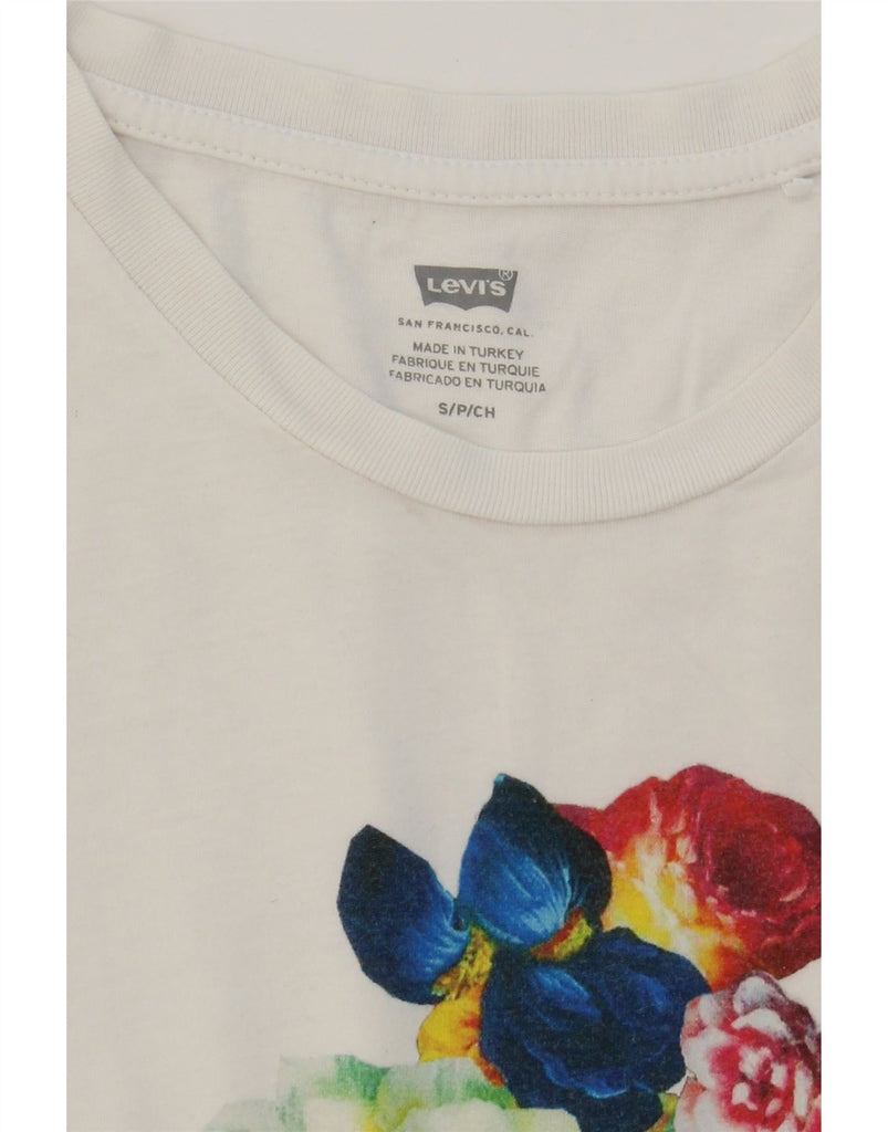 LEVI'S Womens Graphic T-Shirt Top UK 10 Small White Floral Vintage Levi's and Second-Hand Levi's from Messina Hembry 