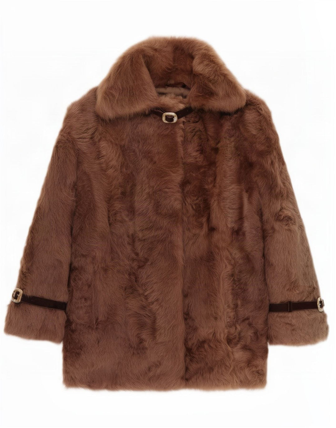 Vintage Womens Faux Fur Overcoat UK 14 Medium Brown