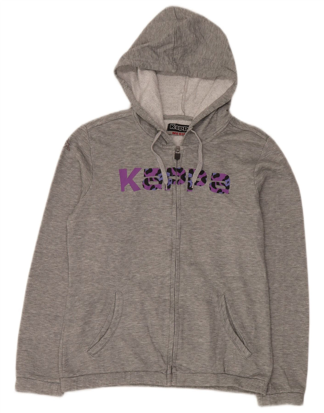 Kappa Womens Graphic Zip Hoodie Sweater UK 14 Medium Grey Flecked