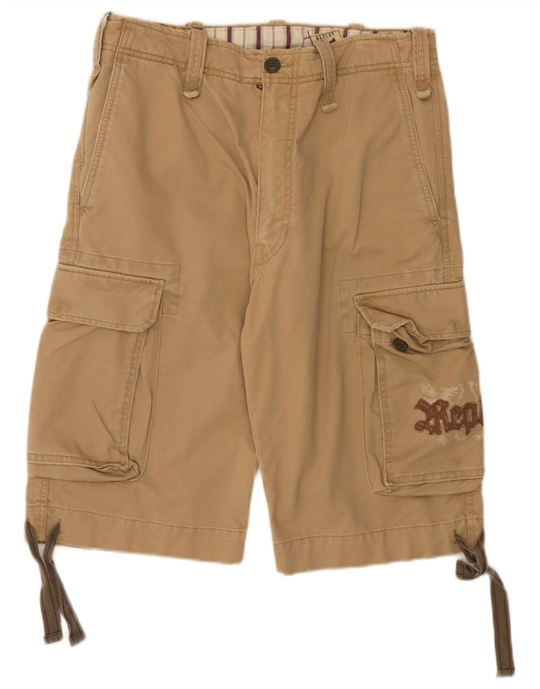 Replay Mens Graphic Cargo Shorts W31 Medium Beige Cotton