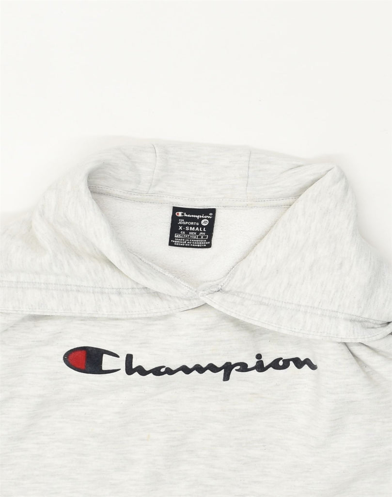 CHAMPION Womens Oversized Graphic Hoodie Jumper UK 6 XS White Cotton | Vintage Champion | Thrift | Second-Hand Champion | Used Clothing | Messina Hembry 