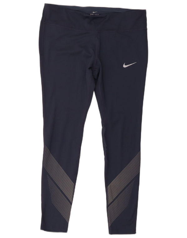 Nike Womens Dri Fit Leggings UK 18 XL Navy Blue Pinstripe Polyester
