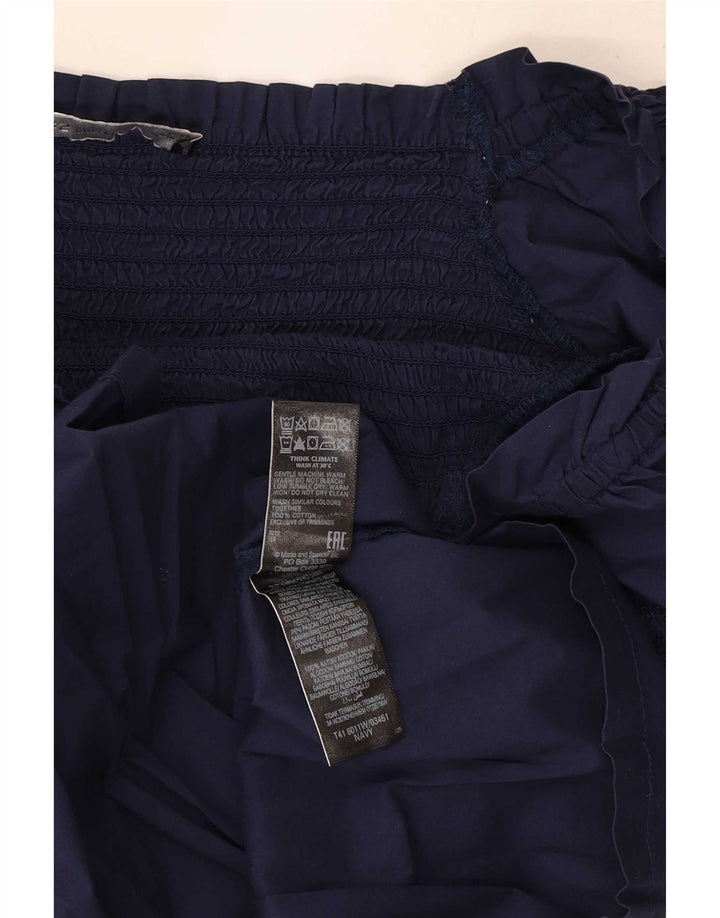 Marks & Spencer Womens Crop 3/4 Sleeve Blouse Top UK 8 Small Navy Blue