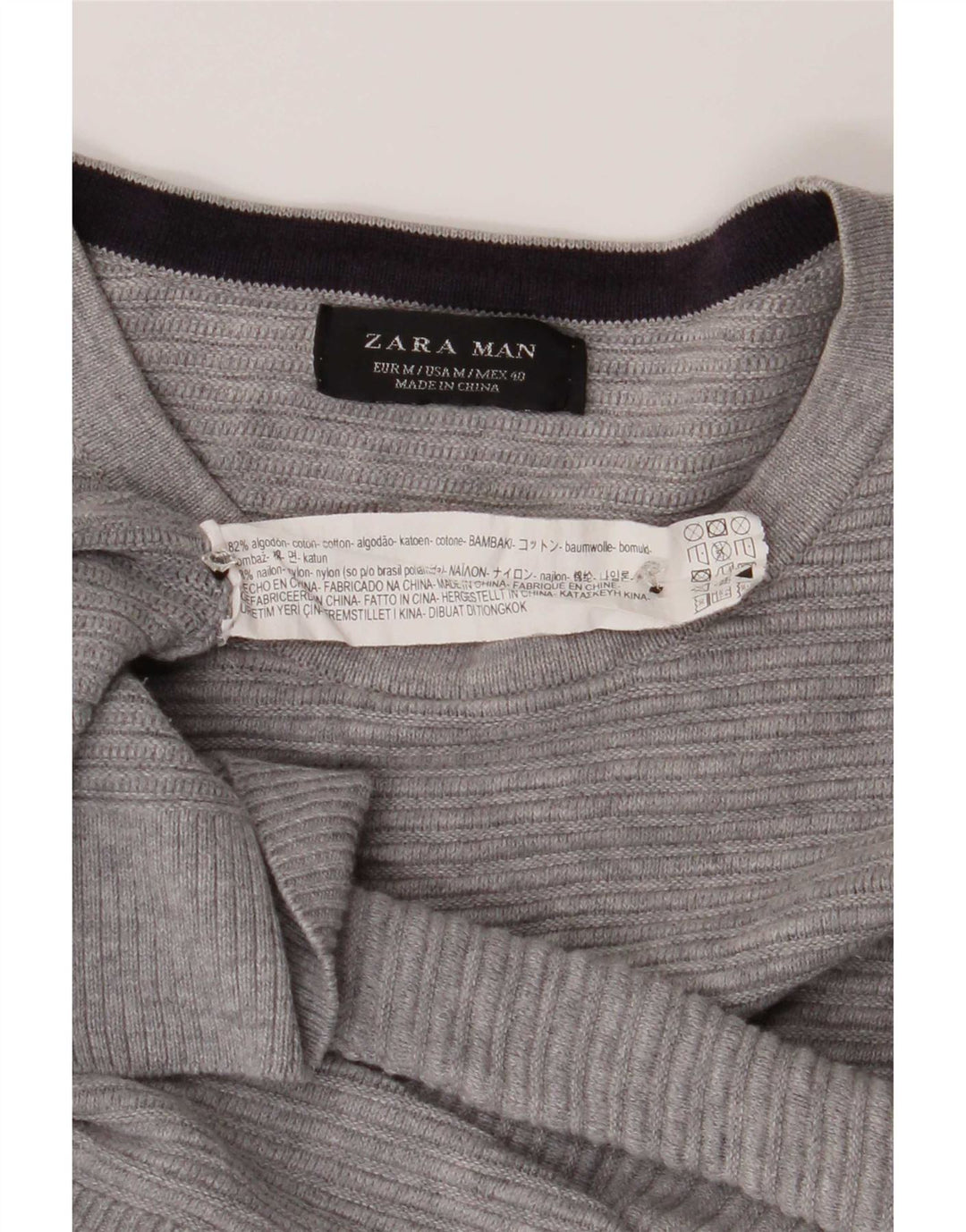 Zara Mens Crew Neck Jumper Sweater Medium Grey Cotton
