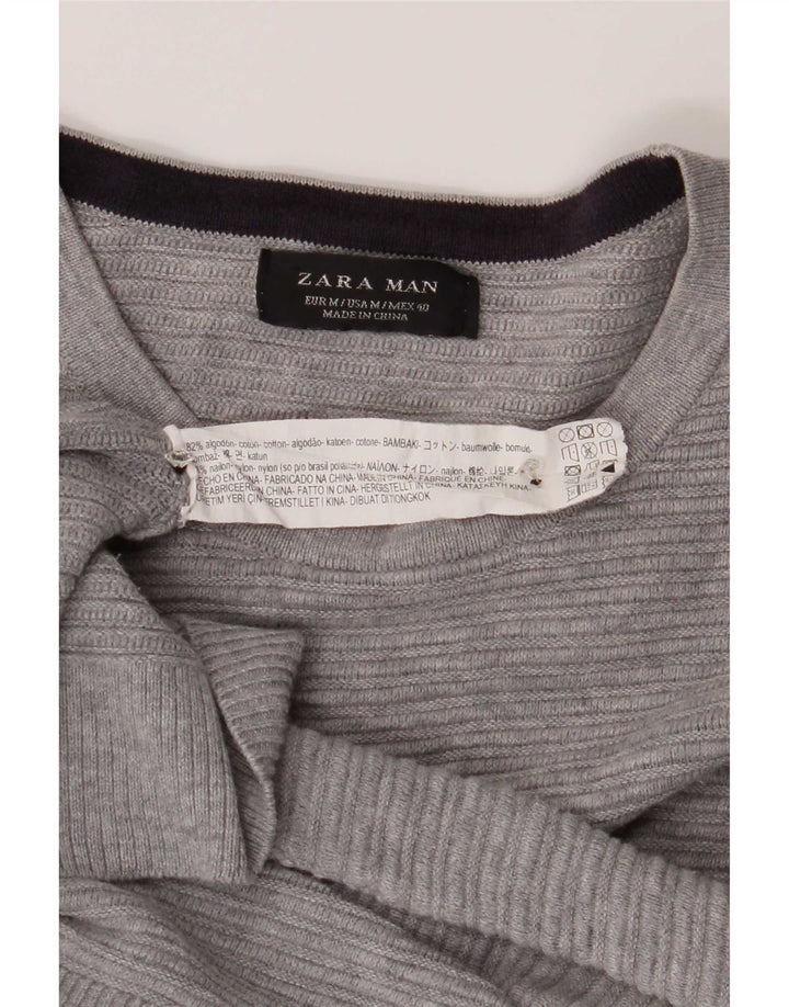 Zara Mens Crew Neck Jumper Sweater Medium Grey Cotton