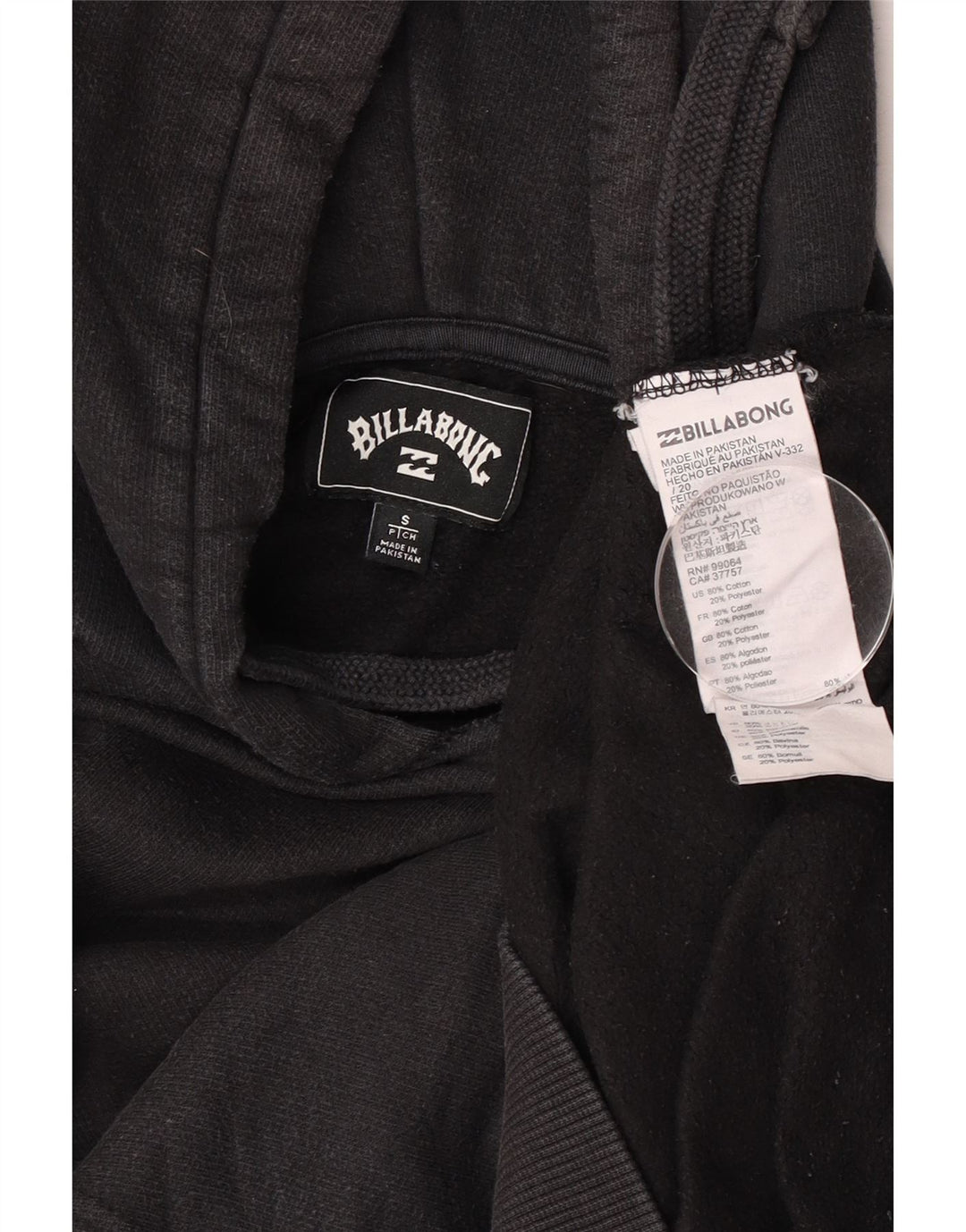 Billabong Mens Graphic Hoodie Jumper Small Black Cotton