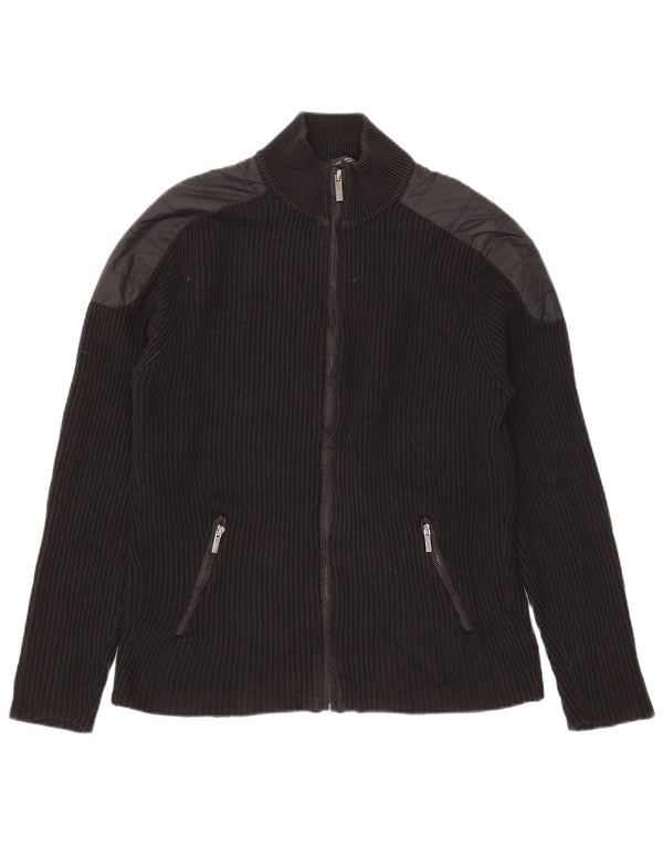 Zara Mens Cardigan Sweater Medium Black Colourblock Cotton