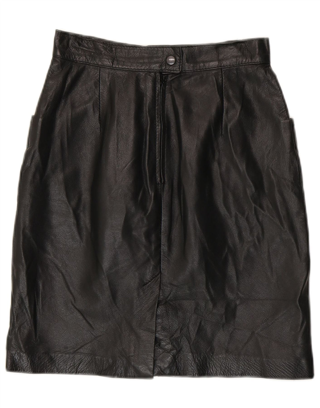 Vintage Womens High Waist Leather Skirt IT 42 Medium W24 Black
