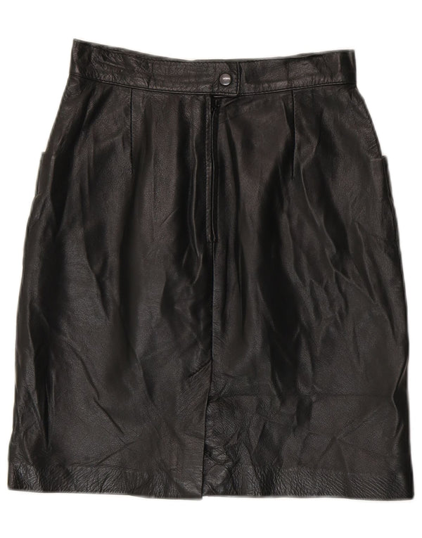Vintage Womens High Waist Leather Skirt IT 42 Medium W24 Black