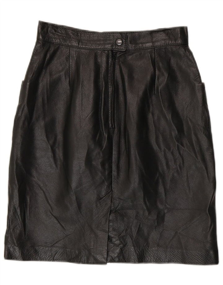 Vintage Womens High Waist Leather Skirt IT 42 Medium W24 Black