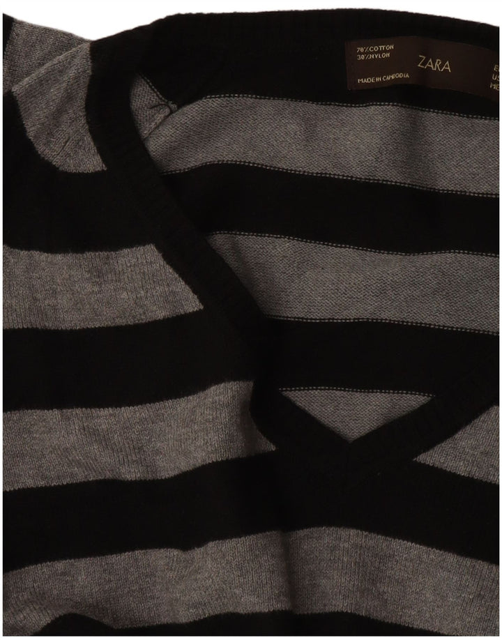 Zara Womens V-Neck Jumper Sweater UK 14 Large Black