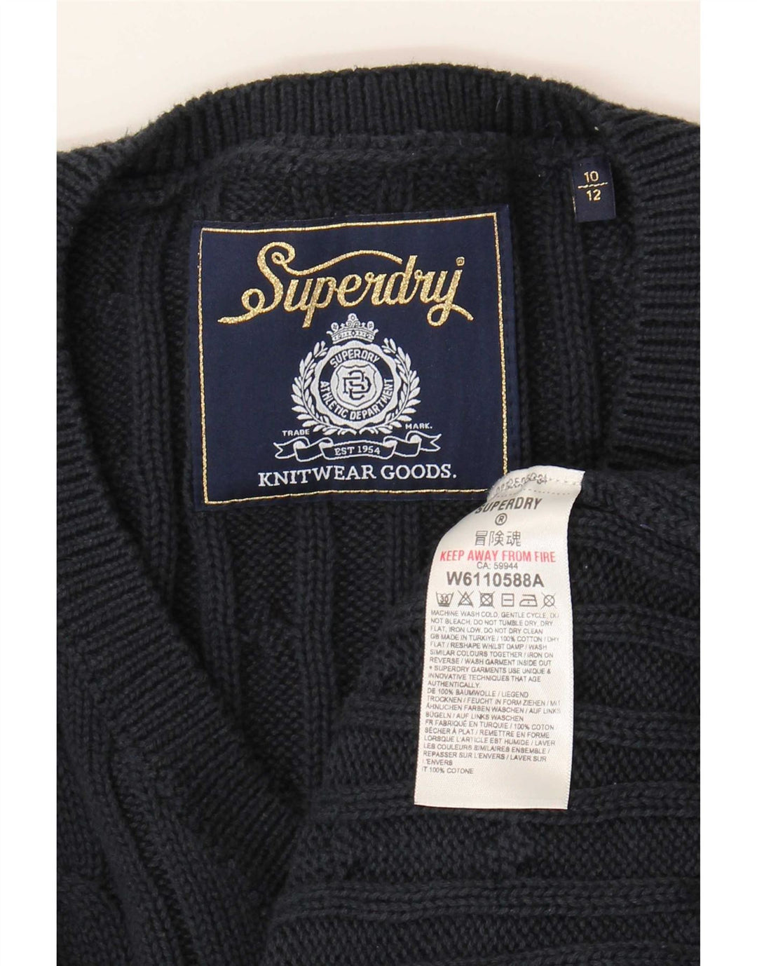 Superdry Womens Oversized V-Neck Jumper Sweater UK 10 Small Navy Blue