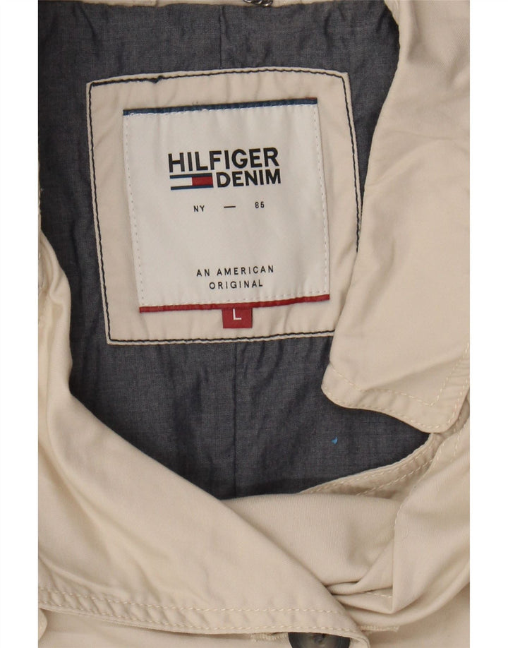 TOMMY HILFIGER Womens Double Breasted Trench Coat UK 16 Large Grey Cotton