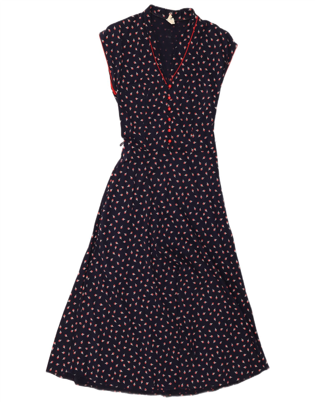 VINTAGE Womens Sleeveless Maxi Dress IT 38 XS Navy Blue Floral Cotton