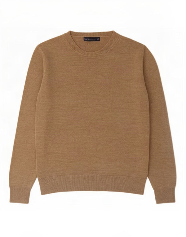 Marks & Spencer Womens Crew Neck Jumper Sweater UK 14 Large Beige Acrylic
