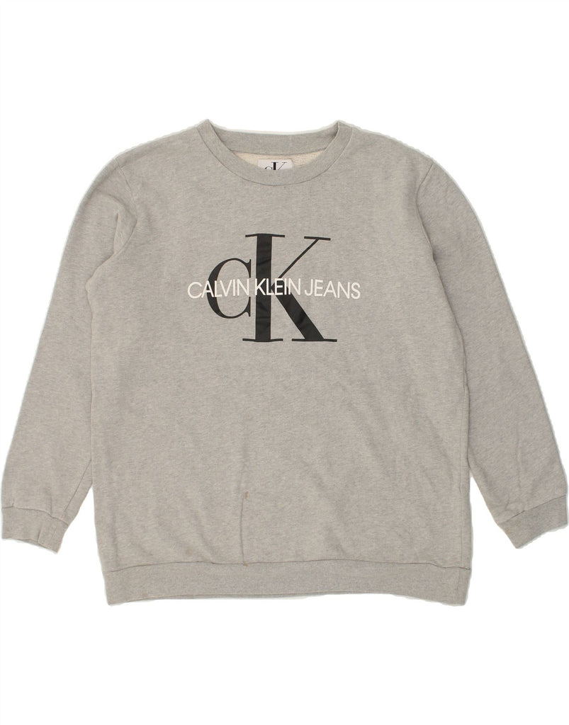 CALVIN KLEIN Mens Graphic Sweatshirt Jumper XL Grey Cotton | Vintage Calvin Klein | Thrift | Second-Hand Calvin Klein | Used Clothing | Messina Hembry 