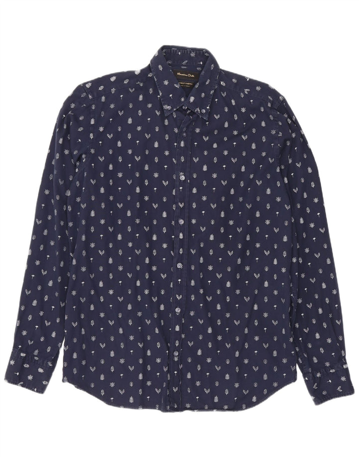 Massimo Dutti Mens Shirt Medium Navy Blue Floral