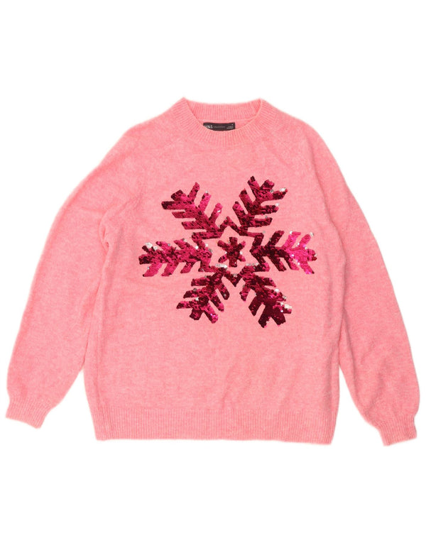 MARKS & SPENCER Womens Crew Neck Jumper Sweater UK 10 Small Pink Floral