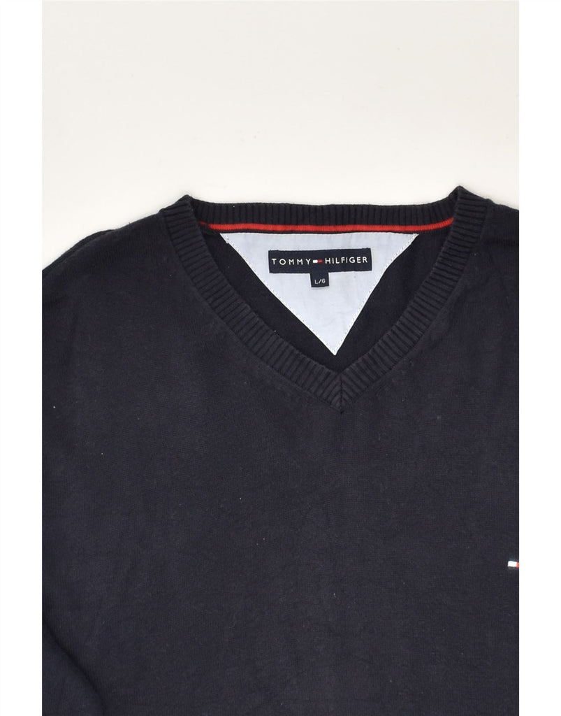 TOMMY HILFIGER Mens V-Neck Jumper Sweater Large Navy Blue Cotton | Vintage Tommy Hilfiger | Thrift | Second-Hand Tommy Hilfiger | Used Clothing | Messina Hembry 